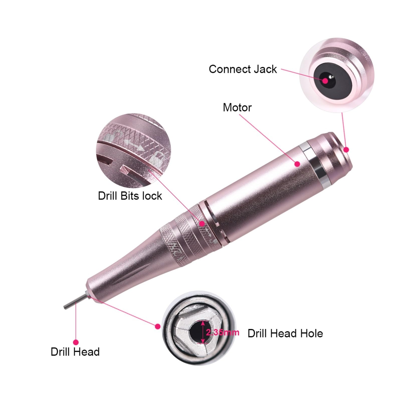 Torno para Uñas, Máquina de manicura de 35000RPM, Kit de taladro eléctrico for uñas, manicura portátil con fresa de pantalla LCD, pluma pulidora de Gel for uñas