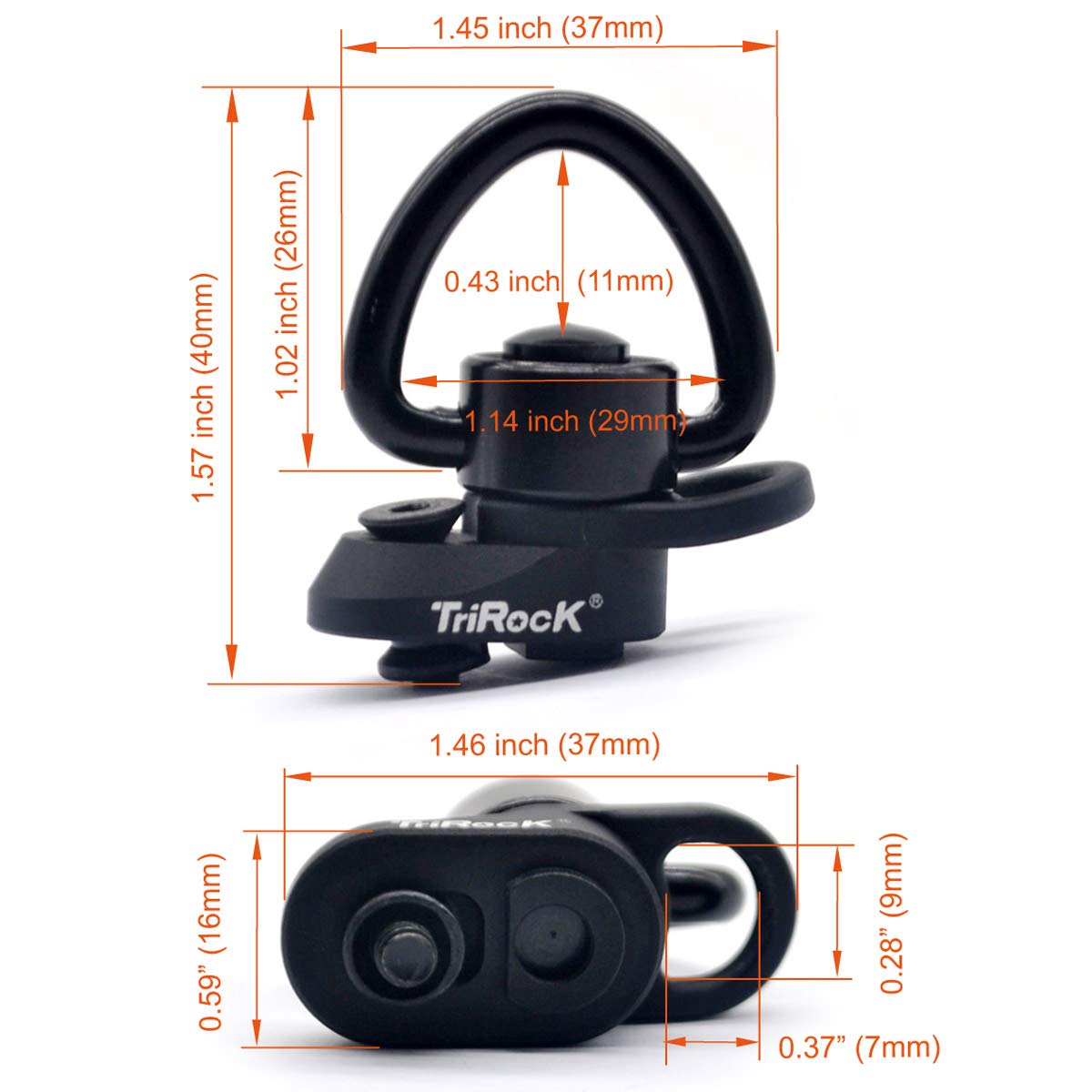 TRIROCK Keymod Sling Swivel Heart-shape loop with Push Button Black QD base & Sling Mount with a Hole for Snap Clip Hook Spring
