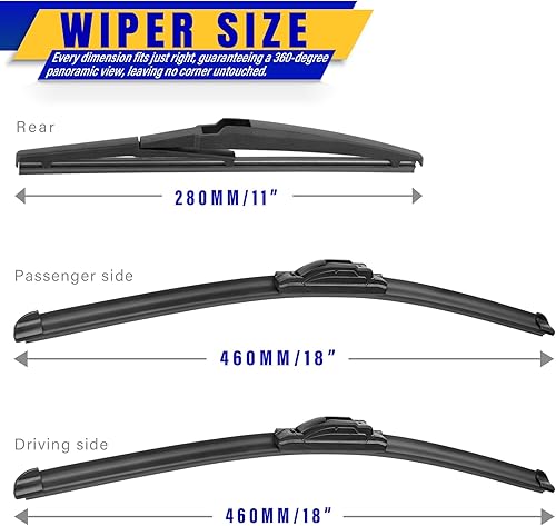 Vista 74 de 3 limpiaparabrisas de repuesto, repuesto de equipo original, para vehículos, 24 pulgadas, 18 pulgadas y 12 pulgadas, juego de 3, gancho U/J