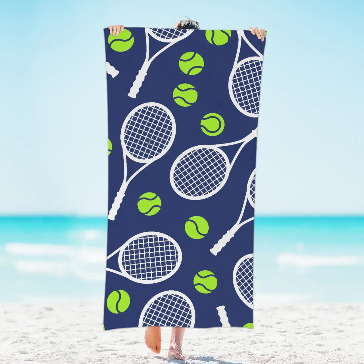 KOBLEN Microfiber Beach Towels The Tennis Theme Design Thin Towel Sand Free Lightweight Quick Dry Big Travel Towels for Pool Bath Swim Yoga Camping