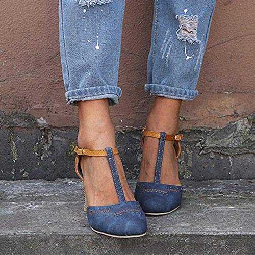JITUUE Mary Jane Pumps Chunky Heels for Women Round Toe T-Strap Sandals Summer Oxford Shoes with Hollow3