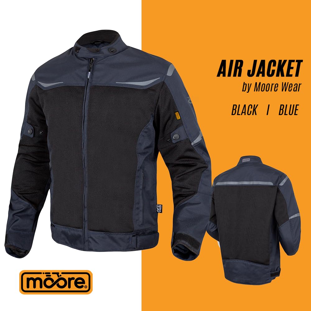 Moore Chaqueta AIR Wear – Azul y Negro, Impermeable, Ventilada, CE EN 17092-4:2020 Nivel A