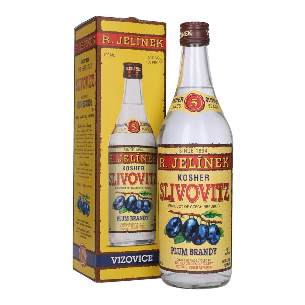 R. Jelinek Kosher Slivovitz Plum Brandy - Aged 5 Years, Distilled from Select Ripe Plums, 50% ABV, 100 Proof - Premium Czech Kosher Brandy in Elegant Gift Box for Special Occasions