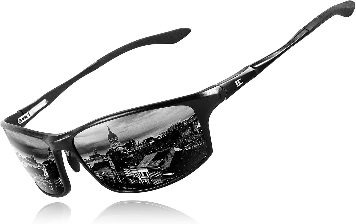 BIRCEN Polarized Mens Sunglasses: UV Protection Black Blue Shades for Men Sport Driving with Al-Mg Metal Frame