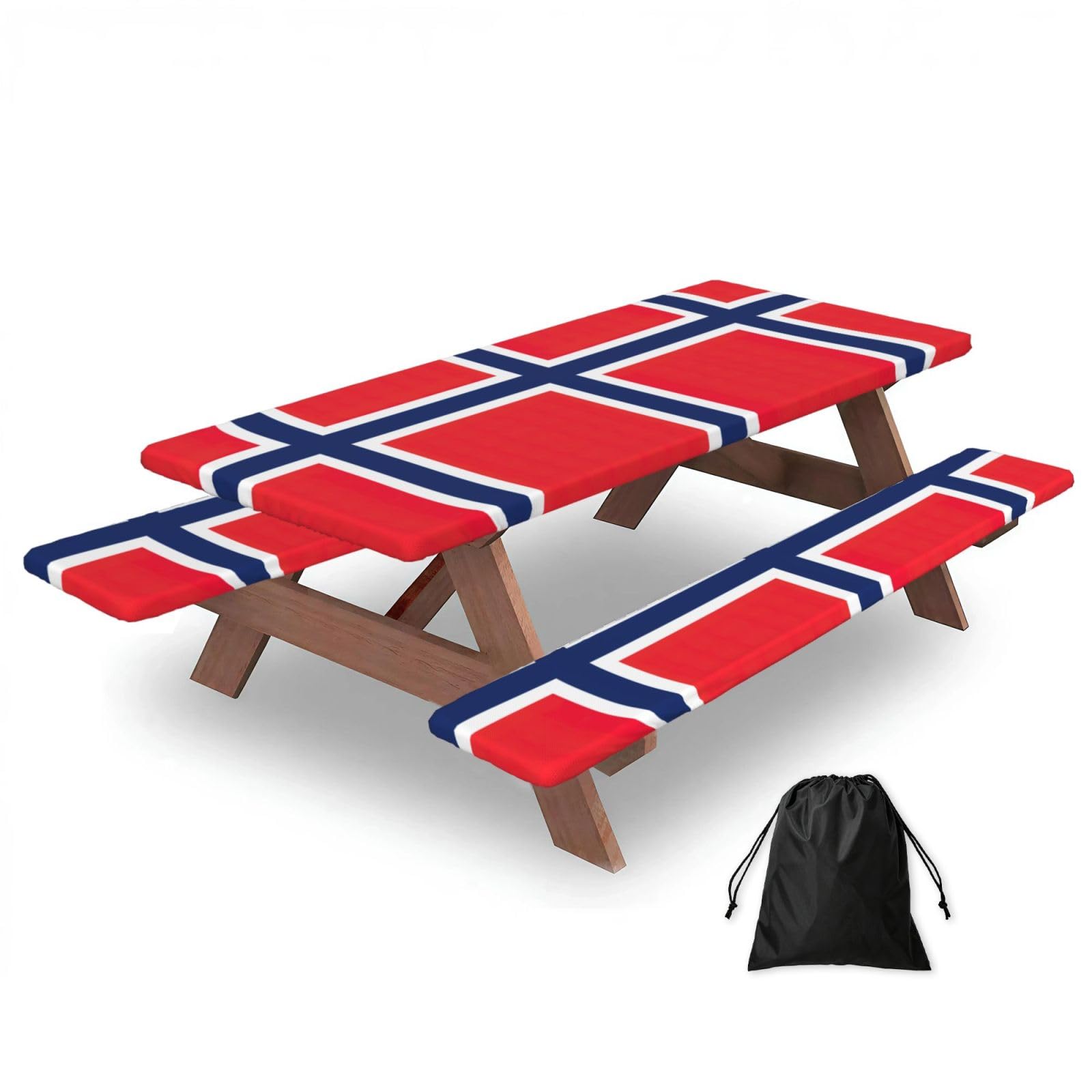 Zyjhyy Black Norwegian Flag Print 3 Pack Wipeable Picnic Bench Cover And Table Cover Lightweight Table Cloth For Camping Outdoor