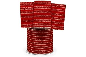 4" X 10 Yards Red Regal Stripes Velvet Wired Ribbon Christmas