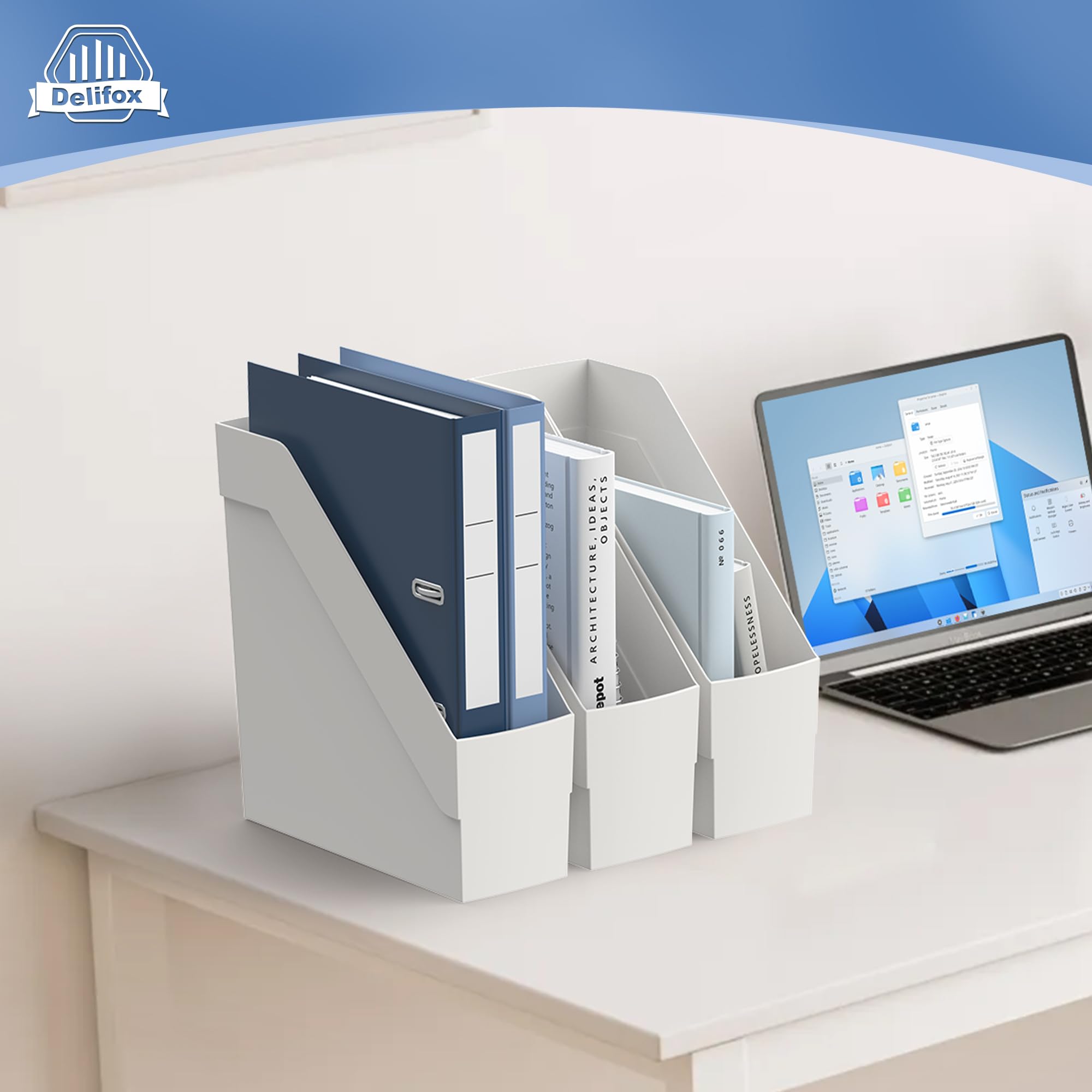 Delifox Paquete de 3 revisteros, organizador de carpetas de plástico para archivos, color gris