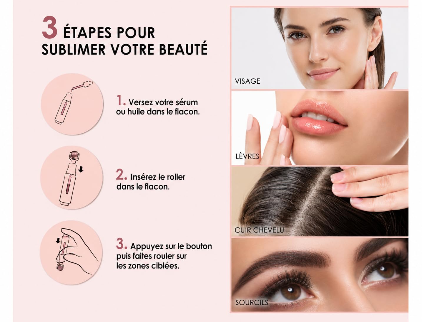 Lip Boost – Repulpeur Lèvres Microneedling – Dermaroller Lèvres 0,25 mm Réservoir – Sérum Acide Hyaluronique + 140 Aiguilles Titane – Lèvres Pulpeuses Sans Injection – Ebook Offert