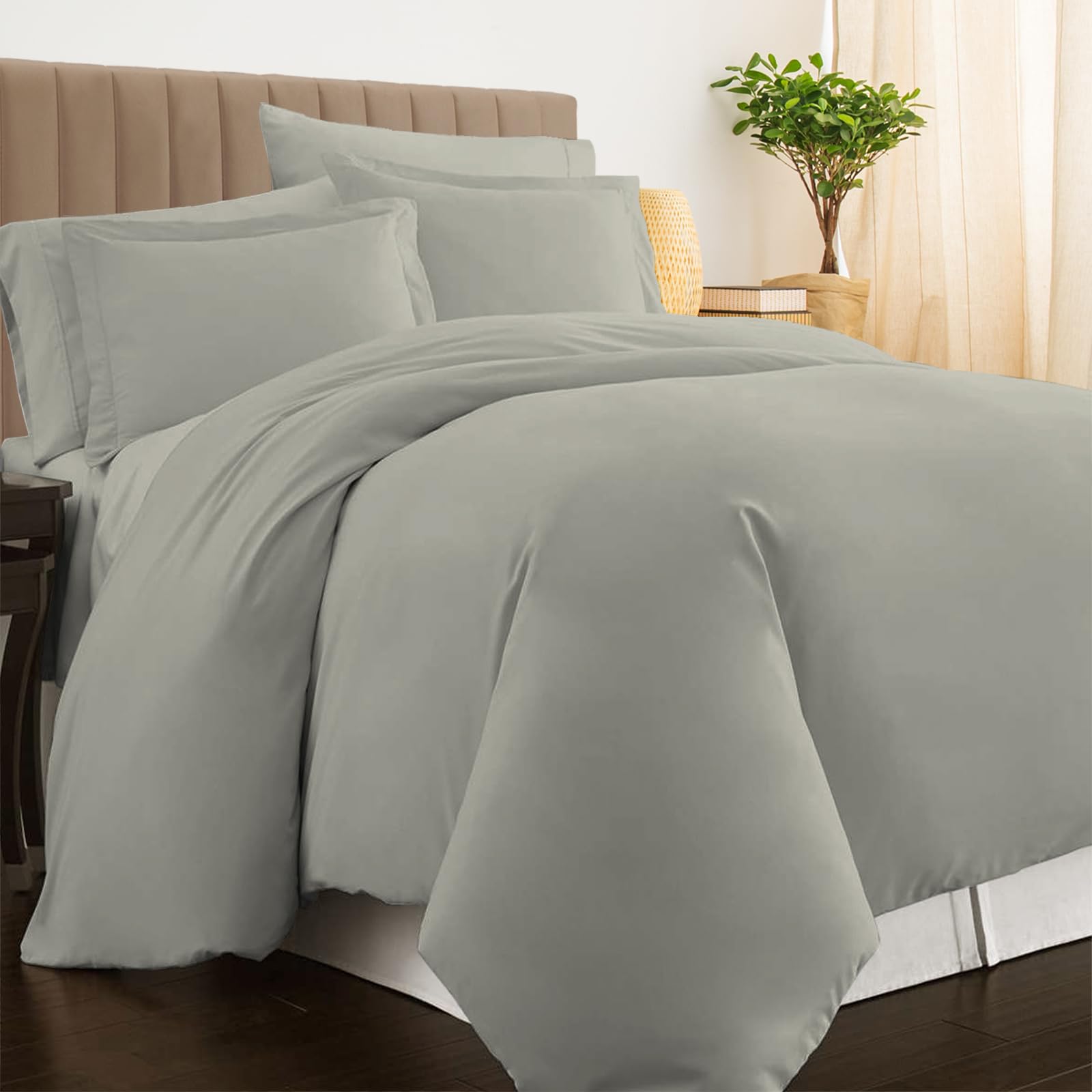 Pizuna Silver Luxurios Cotton Double Duvet Cover Set 800 Thread Count 100% Long Staple Cotton Double Size Duvet Cover 200X200cm, Soft Sateen Quilt Cover With Button Closure (Double Duvet Cover)