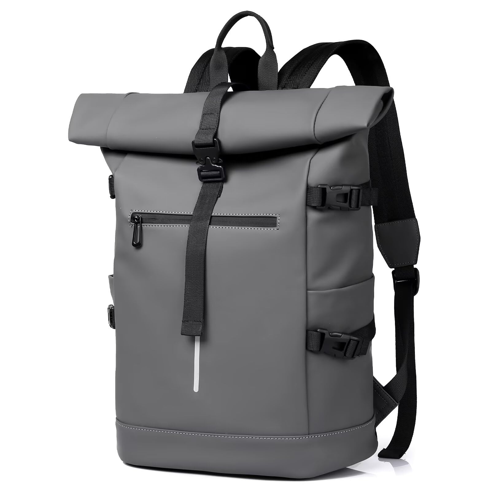 Rolltop Rucksack Herren Wasserdicht Grau Laptop Rucksack mit 17 Zoll Laptopfach Fahrradrucksack Schulrucksack Tagesrucksack Einfaches Design für Uni Freizeit Sport Reisen,Grey