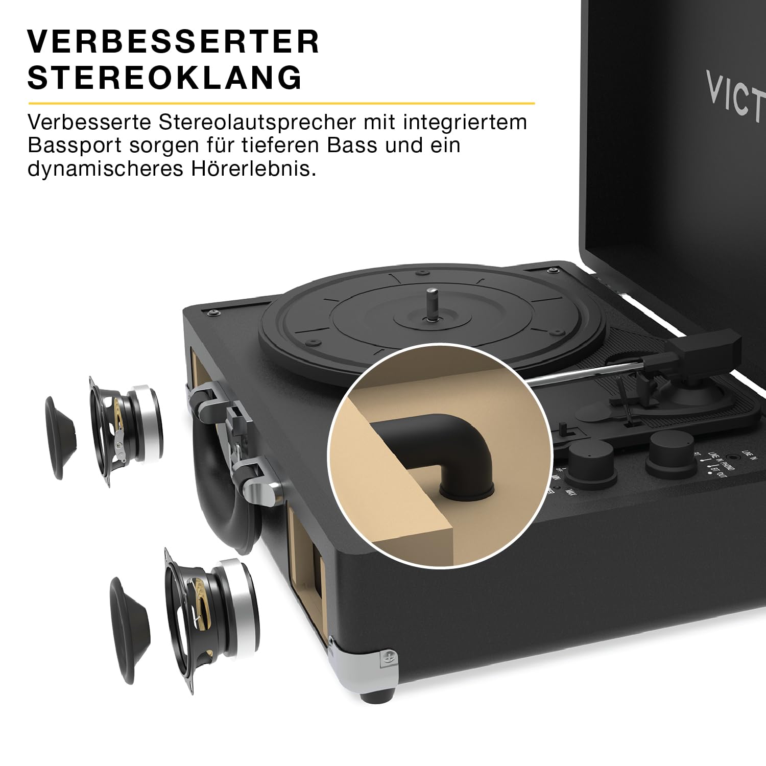 Victrola Journey II – Bluetooth-Kofferplattenspieler – Integrierte Stereo-Lautsprecher mit verbessertem Bass, 3-Geschwindigkeits-Plattenspieler, RCA- und Kopfhörerausgänge(Rosa)