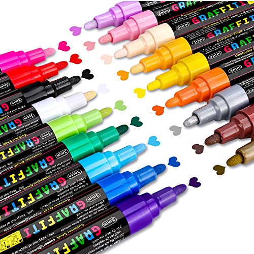 Emooqi Acrylic Paint Pens, 18 Colors Acrylic Paint Markers Paint Pens Paint Makers for Rocks Craft Ceramic Glass Wood Fabric Canvas -Art Crafting Supplies 