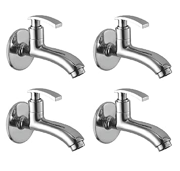 SPAZIO Pulse Brass Long Nose/Long Body Bib Cock Tap with Wall Flange for Bathroom/Kitchen - Pack of 4