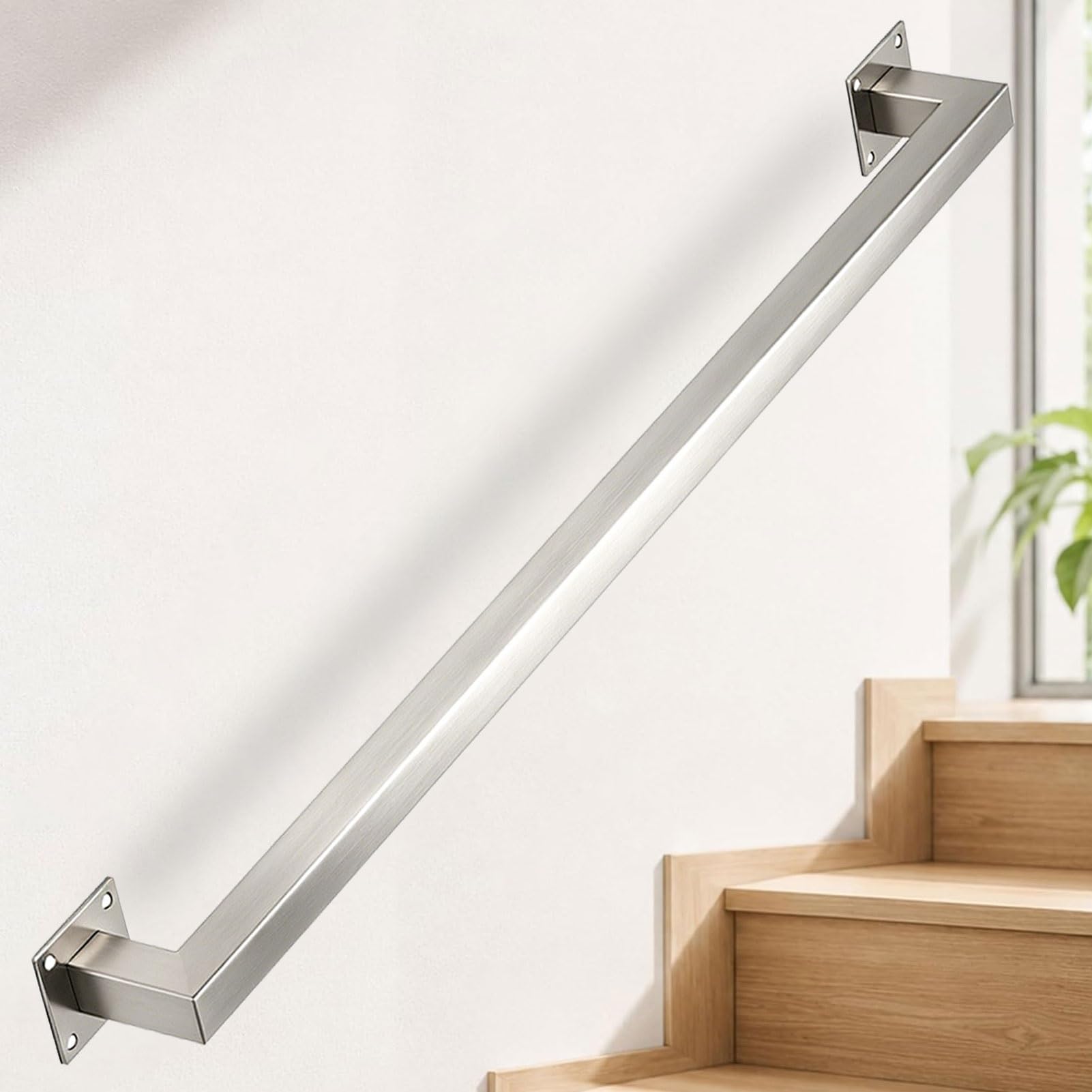 Sxbhdm One Color Stainless Steel Handrail For Stairs Indoor Steps, Staircase Handrail Banister Stairs Rail Support Kit, 1M 2M 3M 5M Wall Mounted Hand Rails | Stair Railing(15Ft/450Cm)