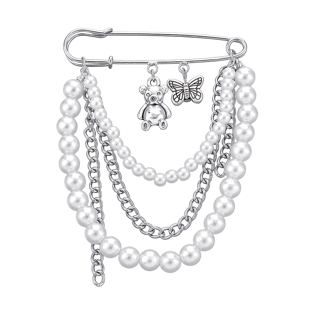 Safety Pin Brooch with Hanging Chains Charms Decorative Punk Goth Collar Brooches Pin for Sweater Dress Skirt Tie Pins Emo Pins