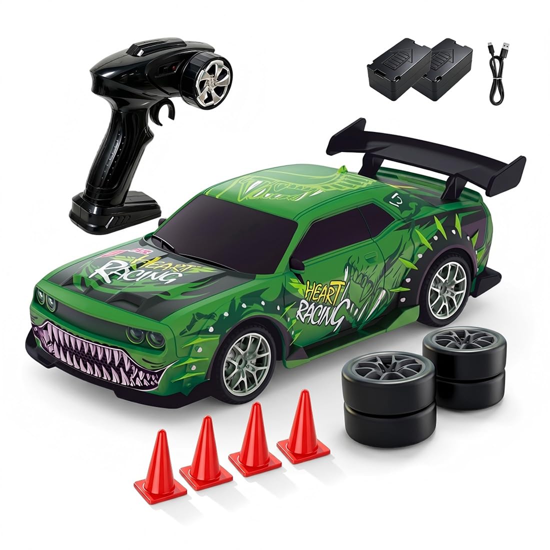 NULA 1:24 RC Drift Auto con trazione integrale a 4 ruote, 2,4 GHz, modello di veicolo da corsa radiocomandato, set di pneumatici intercambiabili e illuminazione a LED, per adulti hobbisti