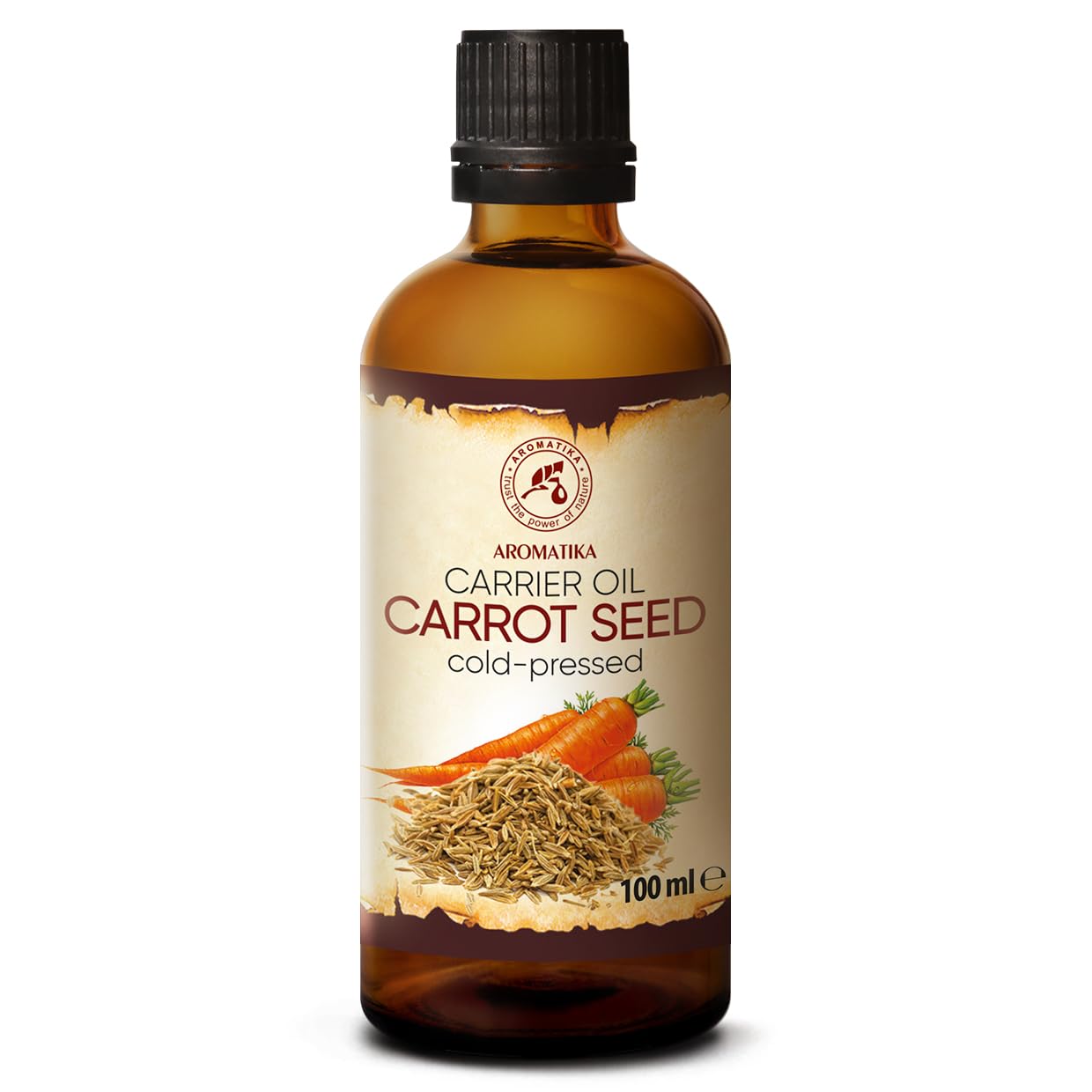 AROMATIKA Carrot Seed Carrier Oil 100 ml, Cold Pressed Pure Daucus Carota Base Oil, Natural Oil for Face Skin, Body