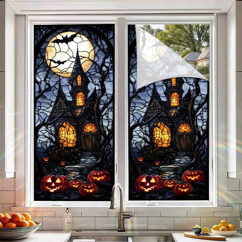 Película para ventana estilo vitral casa embrujada Halloween 17.71x39.97 pulg miniatura 5