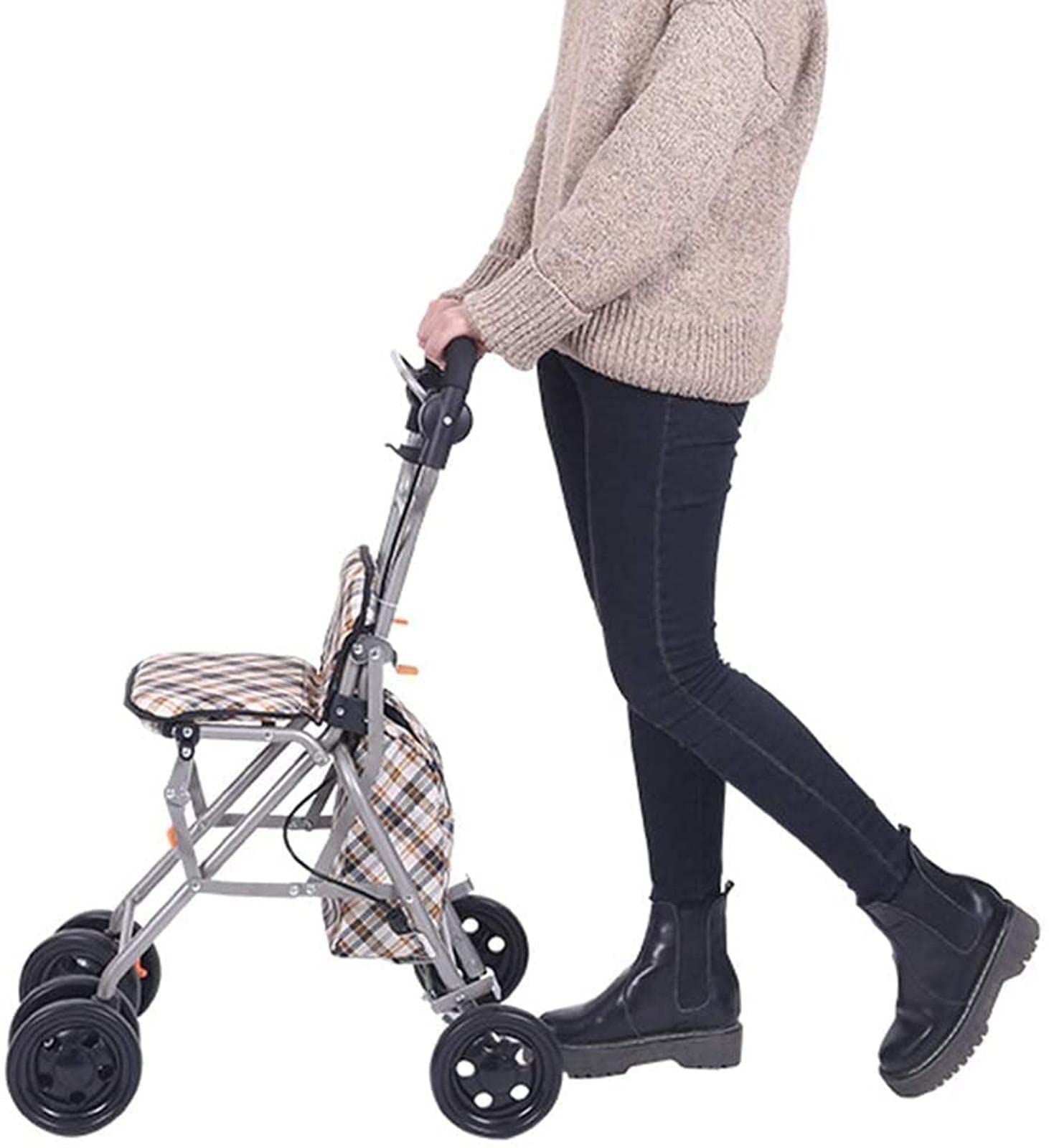 Rollator Walker Chodzik dla osób starszych, czterokołowy wózek na zakupy Rollator Chodzik z aluminium Składane, lekkie siedzisko ułatwiające chodzenie z oparciem Comfortable anniversary