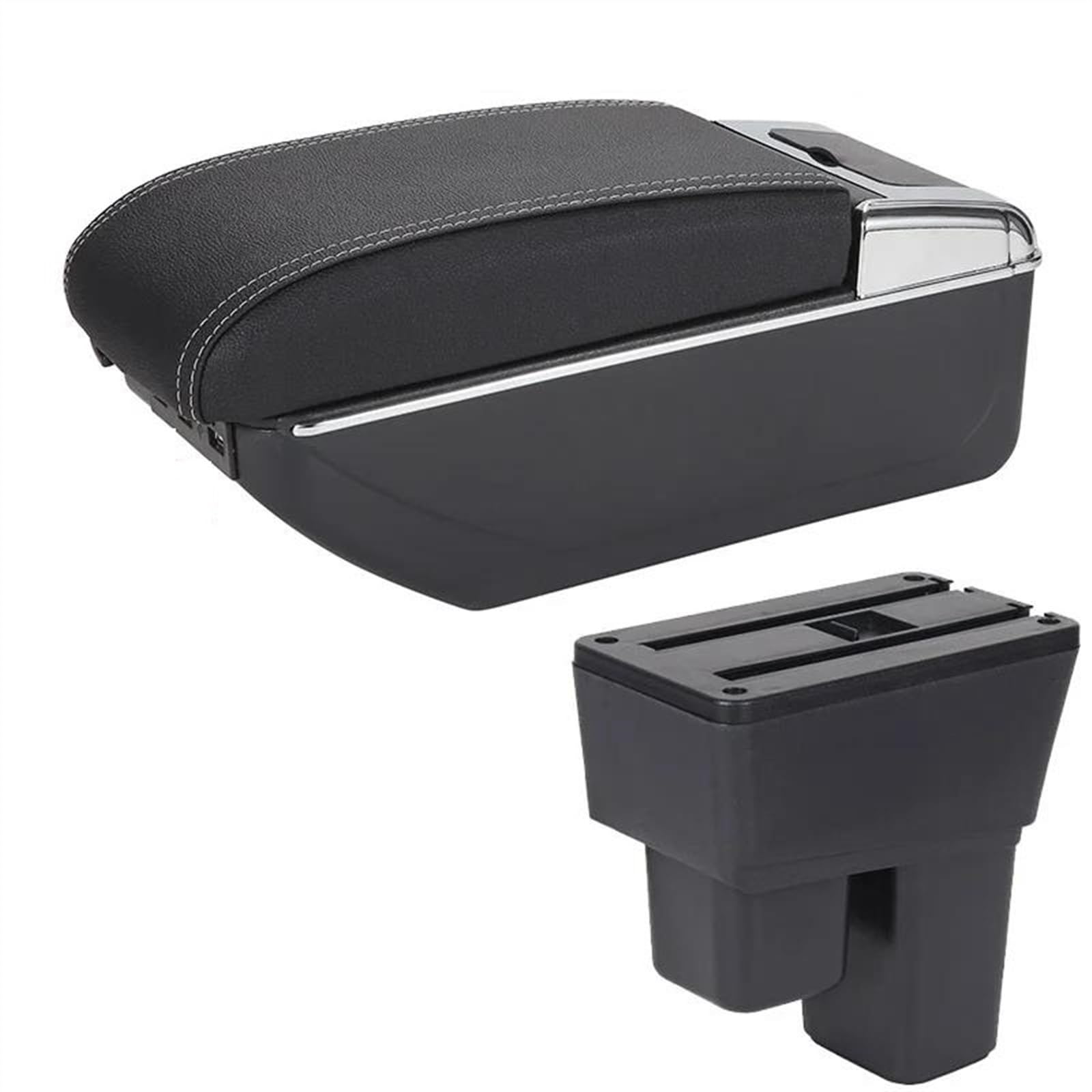 NOHEEU PU Leather Car Decorative Styling Center Console Multifunctional Storage Box For Fit For Jazz 2 2008-2013(B3 Black white 7USB)