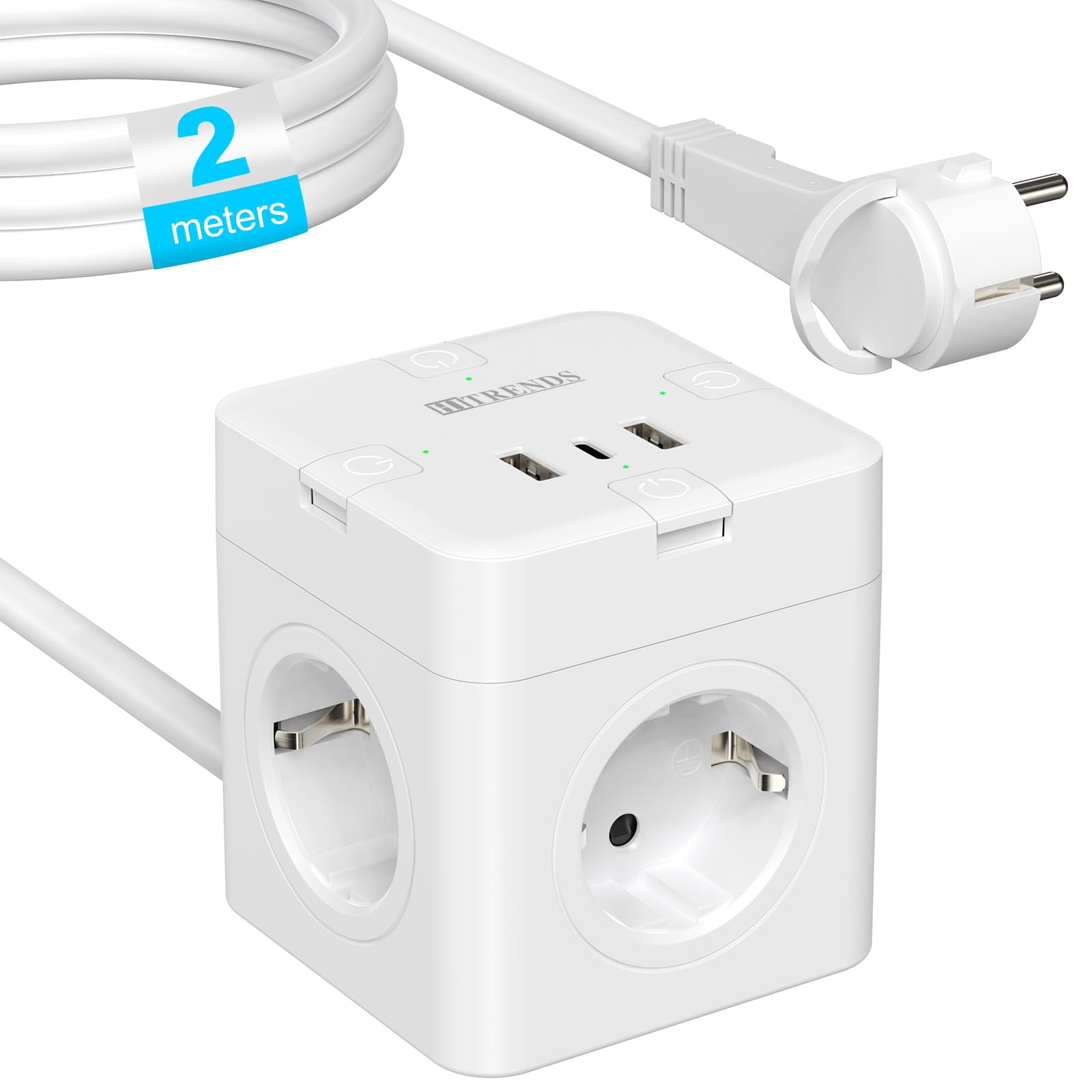 Sencys Stekkerdoos 4-voudig met USB (type A) zwart 3 meter
