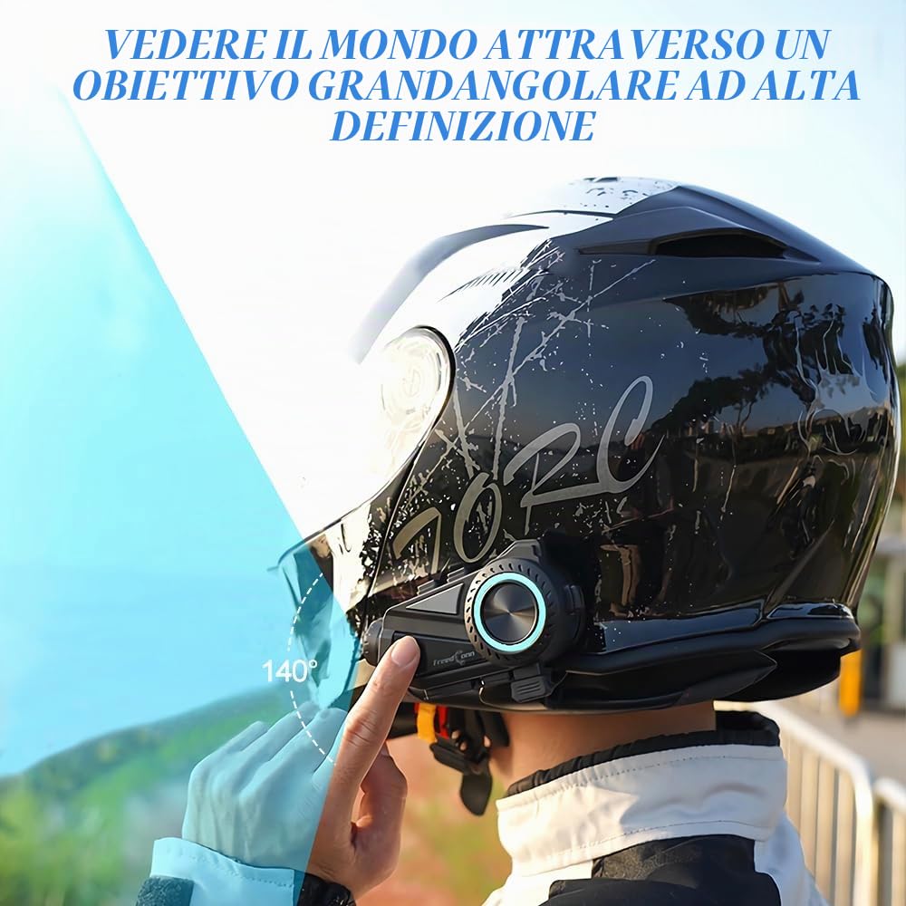 Cuffie Bluetooth Per Moto Con Fotocamera 2K E Intercom Per 6 Persone – OBEST R3, Autonomia 1000m E IP65 - 3