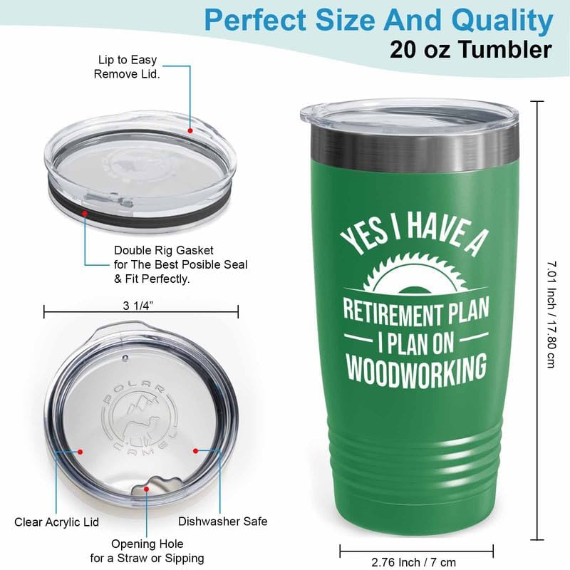 Carpenter Green Edition Ringneck Tumbler 20oz - Retirement Plan On Woodworking - Handyman Gift Woodworker Constructor Engineer Artificier Technician Builder For Men Dad Husband Boyfriend