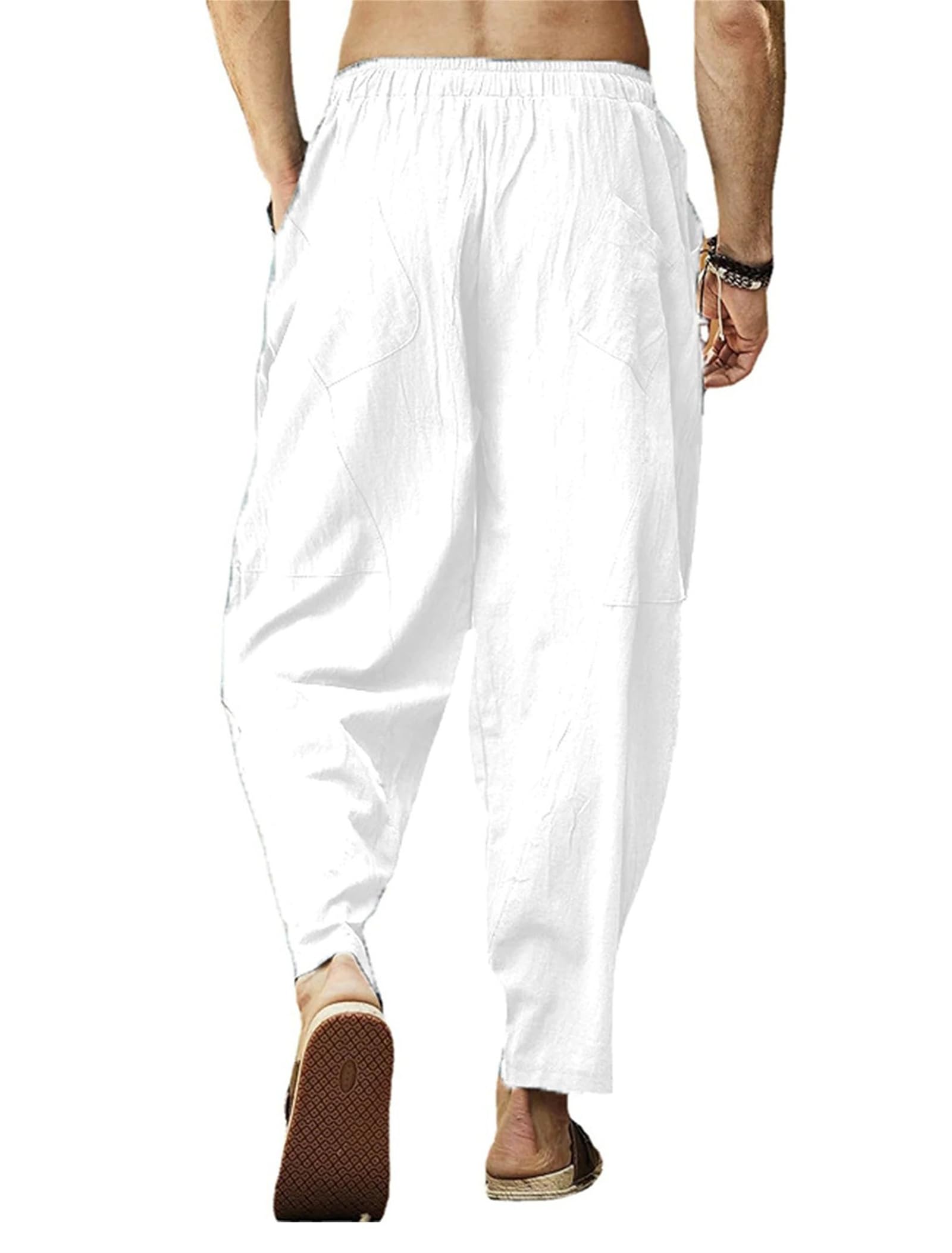 Pantalon Homme Sarouel Lin et Coton Été Pantalon Yoga Léger Taille Elastique