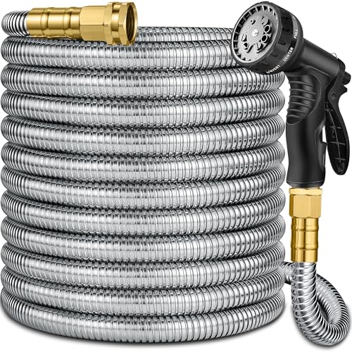 200 ft Stainless Steel Garden Hose - 2026 New Technology Metal Water Hoses with 3/4 Solid Brass Fitting - Lightweight Ultra Flexible Durable Kink-Less Watering Pipes Hoses For Yard Outdoor