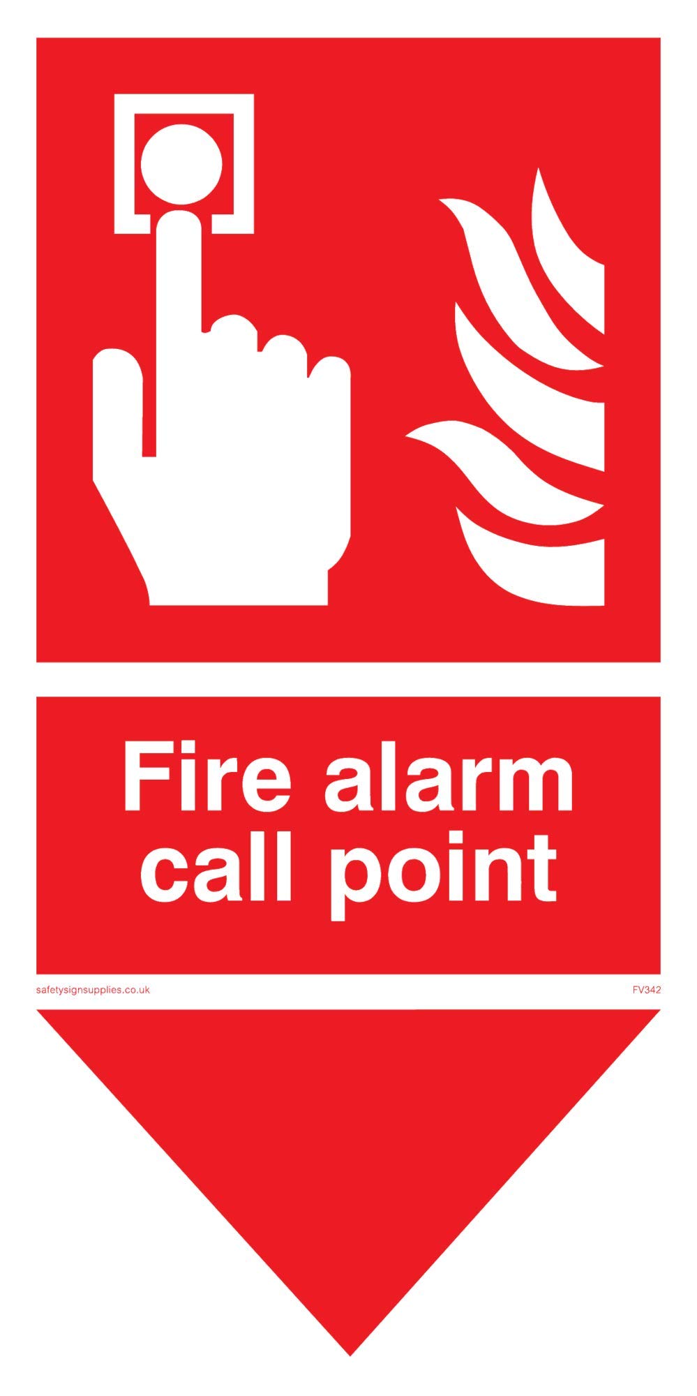 Viking Signs FV342-P12-V Fire Alarm Call Point Sign, Alarm Button & Flames, Arrow Down, Vinyl, 100mm H x 200mm W