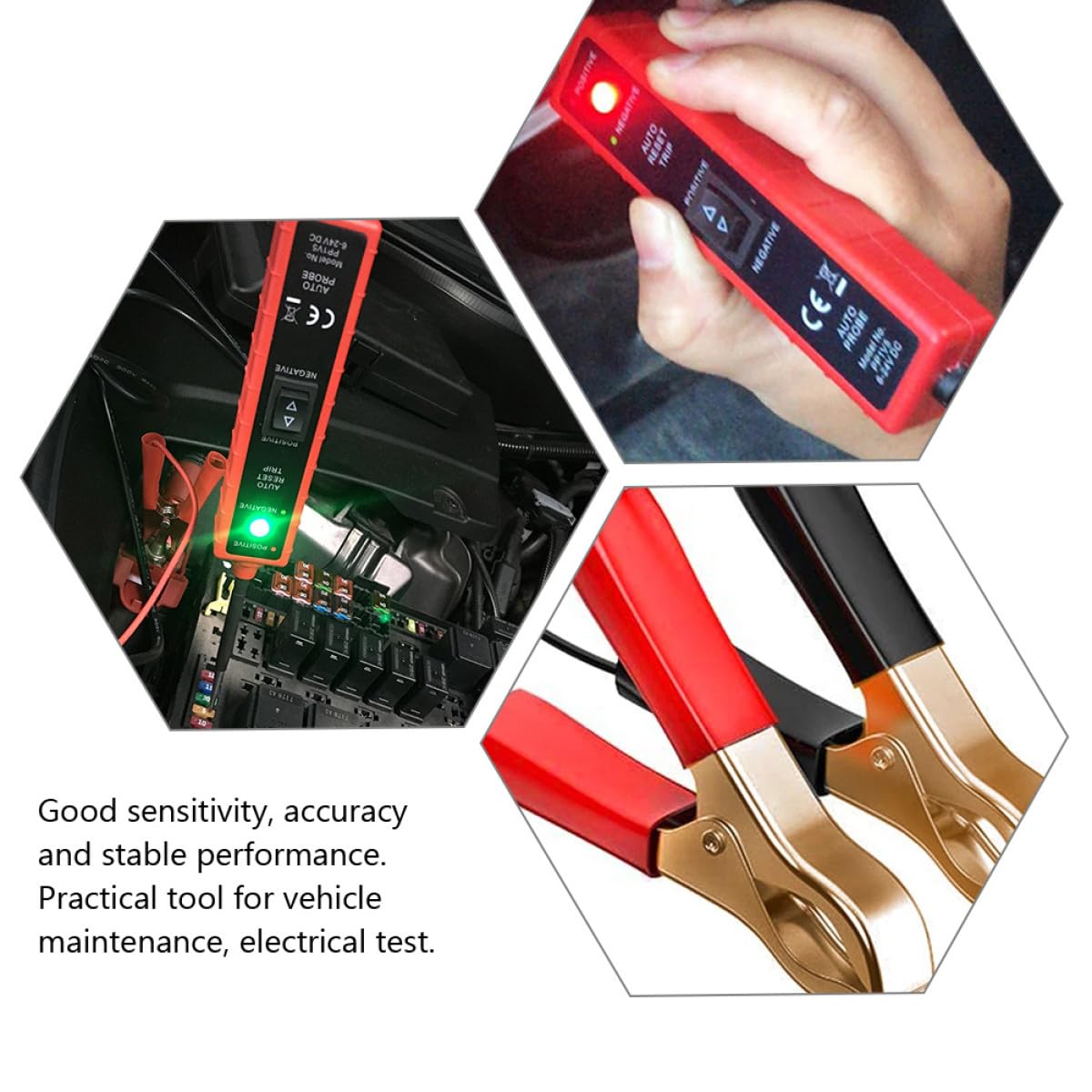 Tester Circuito Auto 6-24v Dc, Cavo 16ft, Diagnosi Conducibilità | Clip Positive e Negative, Abs Rosso Nero, Manutenzione Veicoli ed Elettrico, Protezione 8a