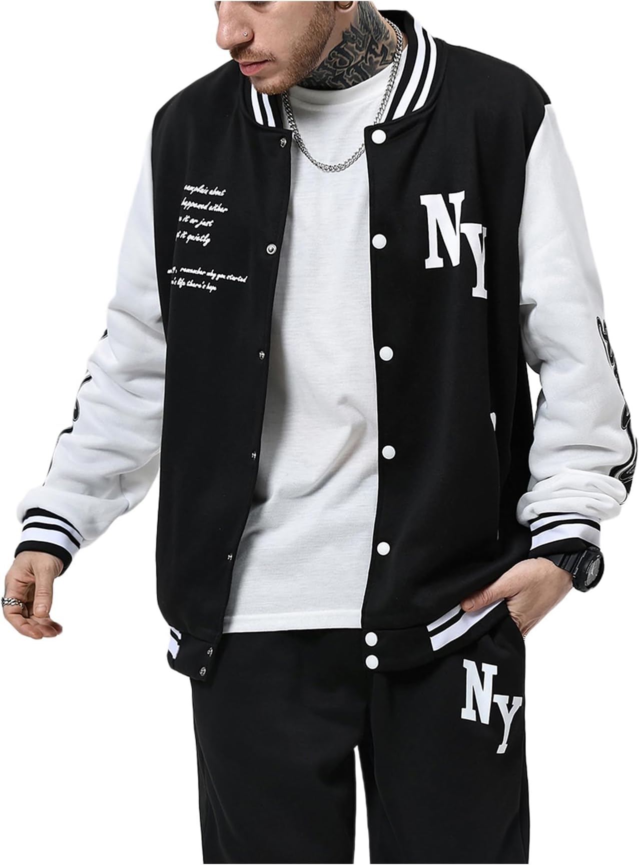 Men's Varsity Jacket Color Block Letter Graphic Long Sleeve Baseball Jacket Bomber Coat