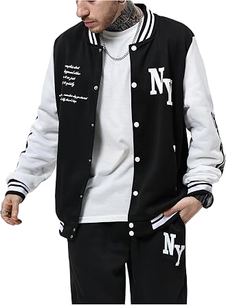 SOLY HUX Men's Color Block Letter Graphic Long Sleeve Varsity Jacket