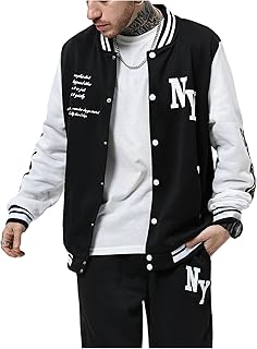 SOLY HUX Men's Varsity Jacket Color Block Letter Graphic Long Sleeve Baseball Jacket Bomber Coat