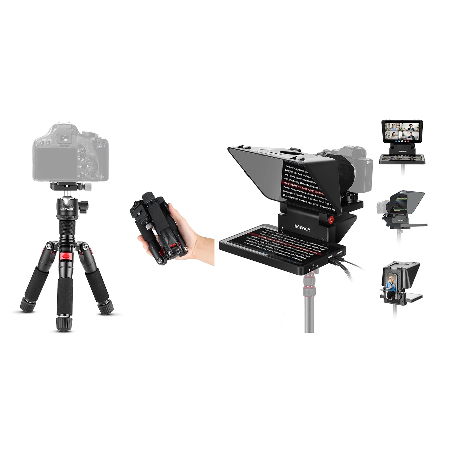 NEEWER Portable Desktop Mini Tripod + X11 2 in 1 Teleprompter 11 Inch with Monitor for Windows MacOS, Aluminum Alloy 20''/ 50cm Desk Stand with Ball Head for DSLR Camera Camcorder, Max Load 11 lb/5 kg