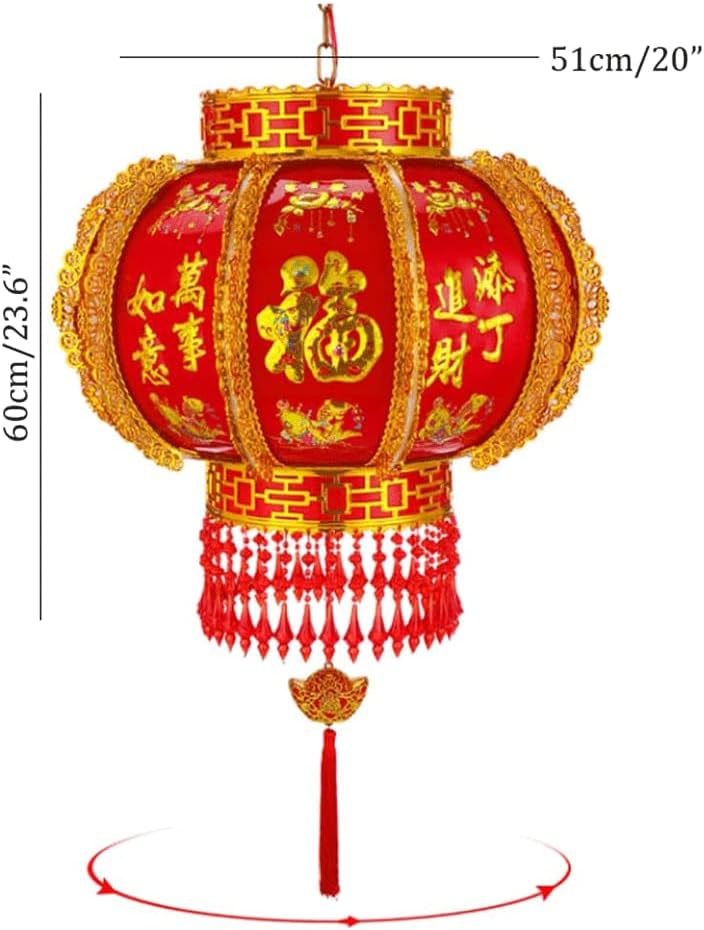 LIOONS Chinese Lanterns,fu Character Led Lantern,Acrylic Lampshade 360°Rotating Hanging Lantern,Paper Lantern Lamp