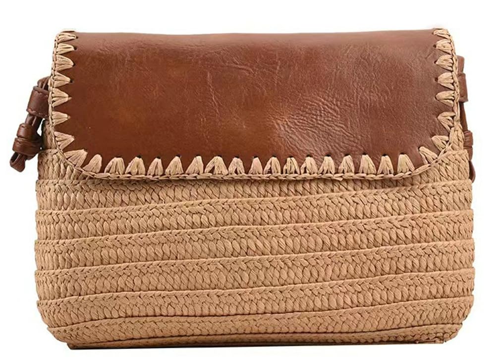 Rungion Small Straw Clutch for Women Trendy Handbag Summer Beach Straw Purse Woven Envelope Crossbody Shoulder Bag