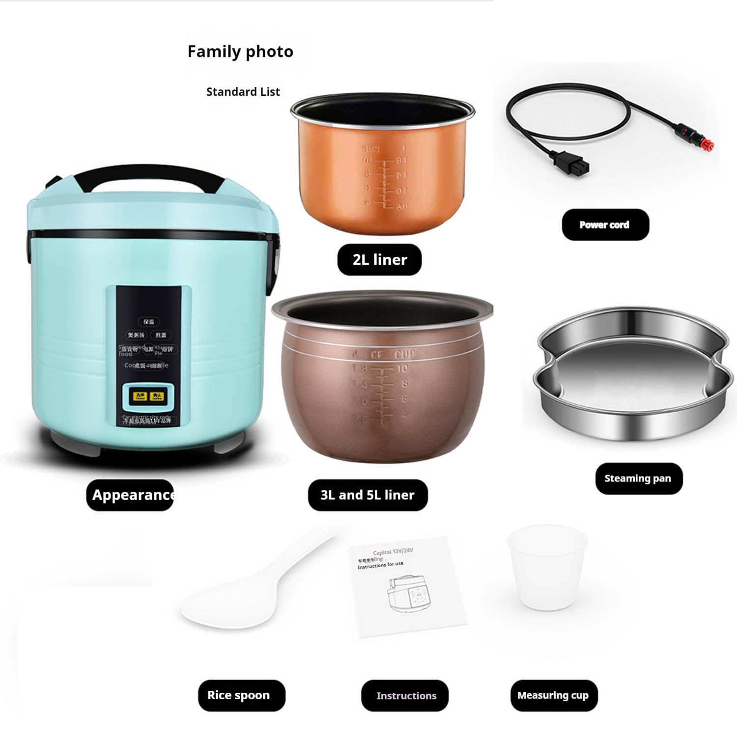 Olla Arrocera para Camion 24v,Portátil Multifuncional Mini Rice Cooker 12 V,para Viajar, Acampar y Hacer picnics,12v/Car,5L