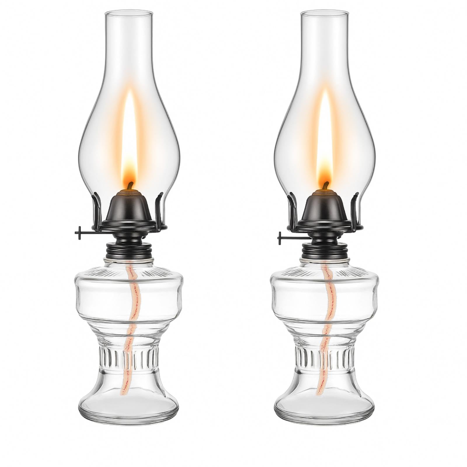 2 Pcs Oil Lamps for Indoor Use, Hurricane Kerosene Lamp, Transparent