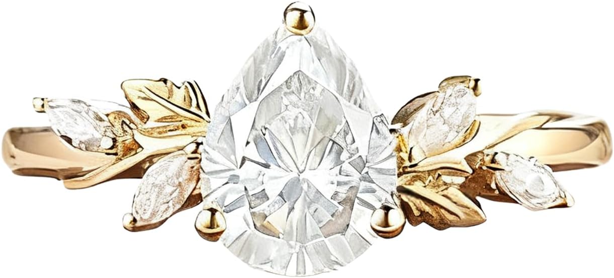S925 10k/14k/18k Solid Gold Moissanite Leaf Couple Ring Set for Men and Women, 1-3 Carat Marquise/Oval/Pear Cut Moissanite Wedding Ring Set, Anniversary Engagement Gift, Free Engraving