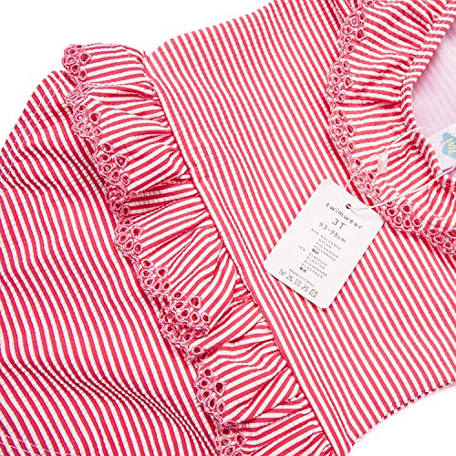 7-Mi Baby Girl Bikini Striped Beach Swim Suit Ruffles Bathing Suit Swimwear One Piece Swimsuit(5T) Pink thumb #2