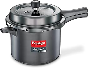 Prestige Popular Svachh Hard Anodised Outer Lid Pressure Cooker (5.0 L, Black, Deep Lid-Controls Spillage), 5 Liter