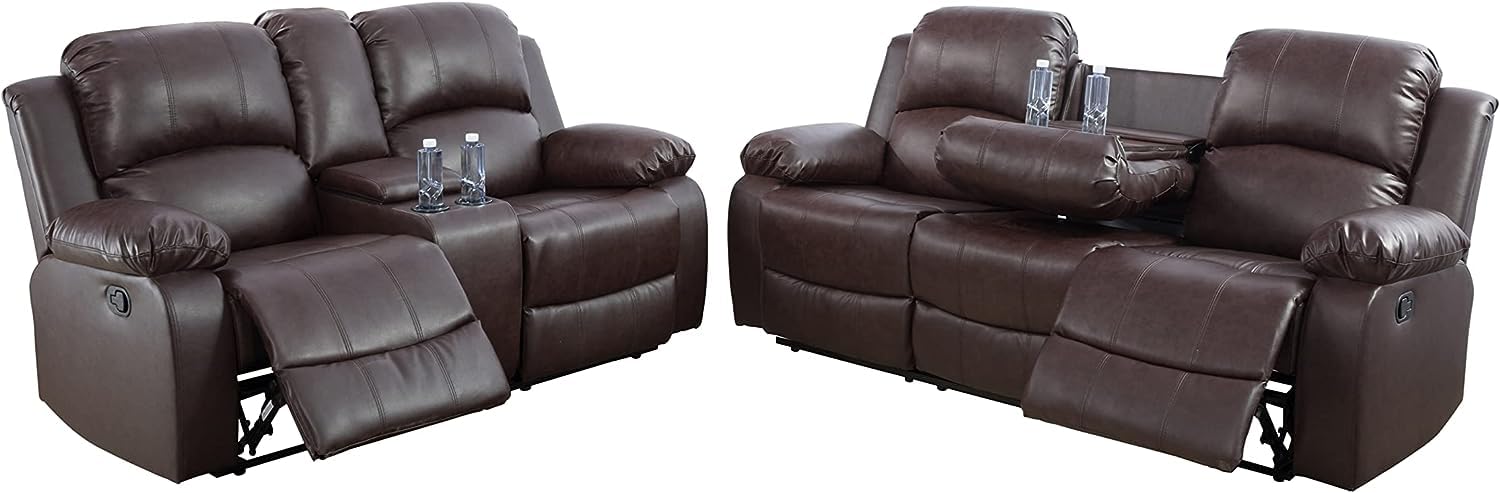 AYCP Bonded Leather Living Room Furniture Set Reclining Sofa Set Loveseat Furniture Sets in Living Room Sofa Recliners (Sofa+Loveseat, Brown)