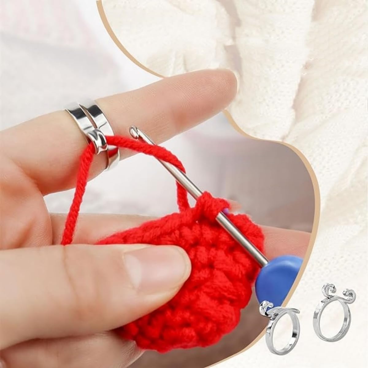 Guide per Le Dita all'Uncinetto,4 Pezzi Anello per maglieria regolabile,Gancio Regolabile per Maglieria,Apertura Dito Ditale Titolare Filato,Anelli Regolabili all'Uncinetto,accessori per bricolage