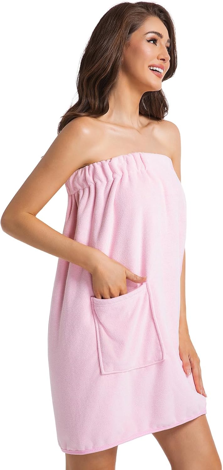 Womens Towel Wrap Bath Robe Lightweight Spa Body Wrap Shower Adjustable Snap Closure Bathrobe - Image 5