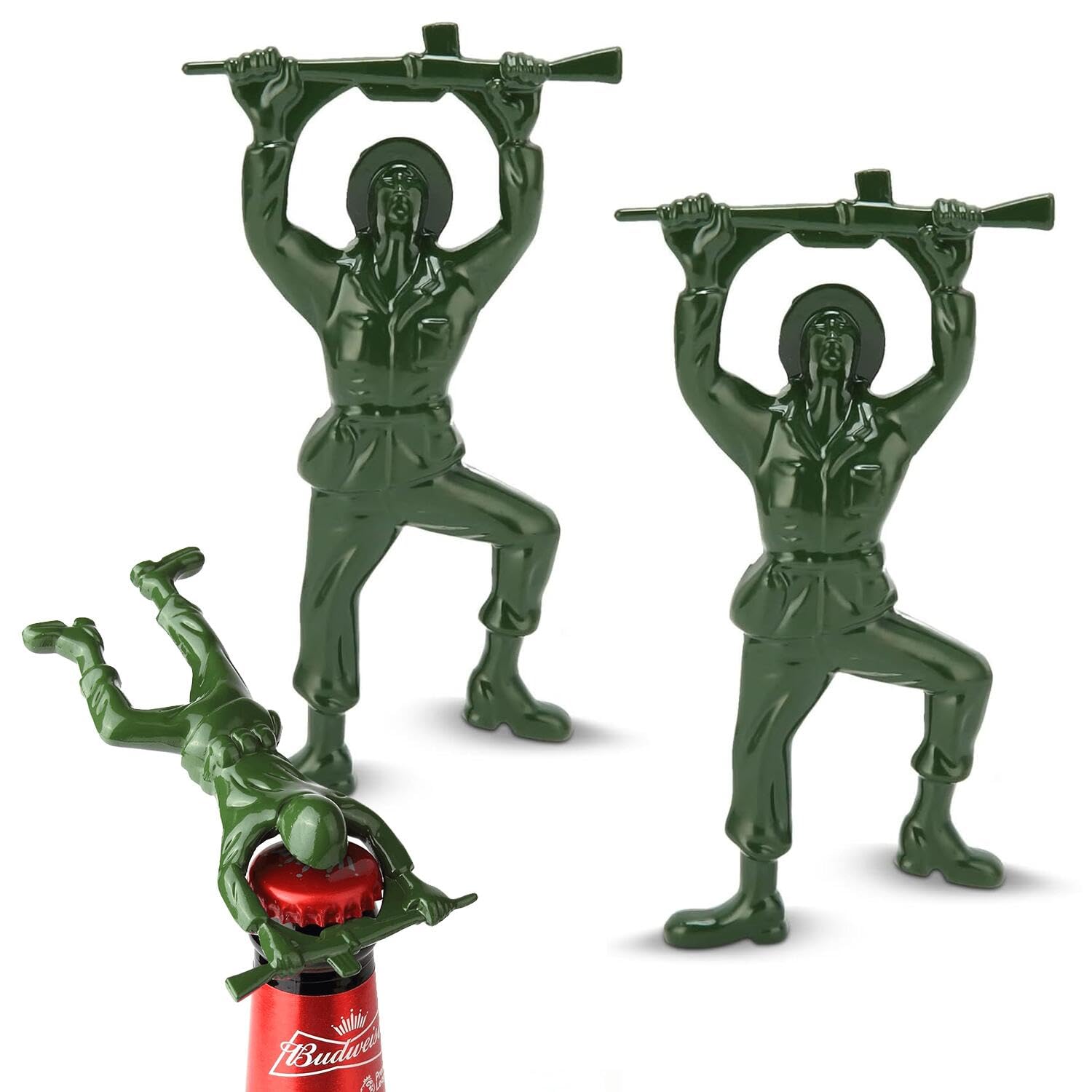 2pc-Creative 3D Army Man Bottle Opener,Unique Easy Opening Bottle Opener for Beer and beverage （Green ）