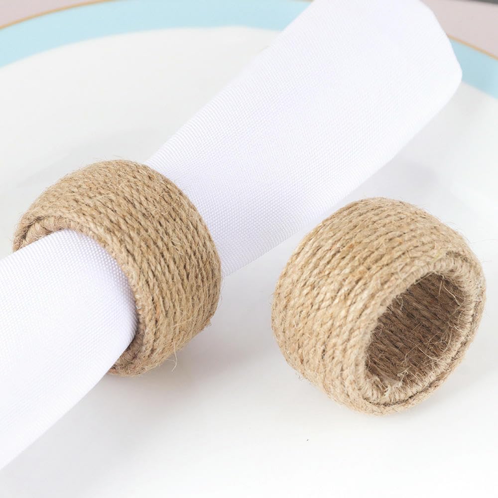 Rond De Serviette De Table Lot de 100 Ronds De Serviette Artisanaux en Corde De Chanvre Tressée Couleur Naturelle pour Banquets D'Hôtels Fêtes Et Mariages
