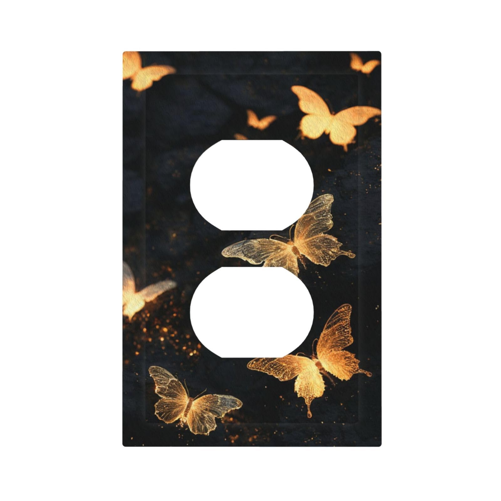CZRPKEN Black Golden Glitter Butterfly Duplex Wall Plate Covers Vintage Farmhouse Butterflies Light Switch Cover 1 Gang Outlet Plate Decorative Switchplate Covers Electrical Faceplate Kitchen Decor