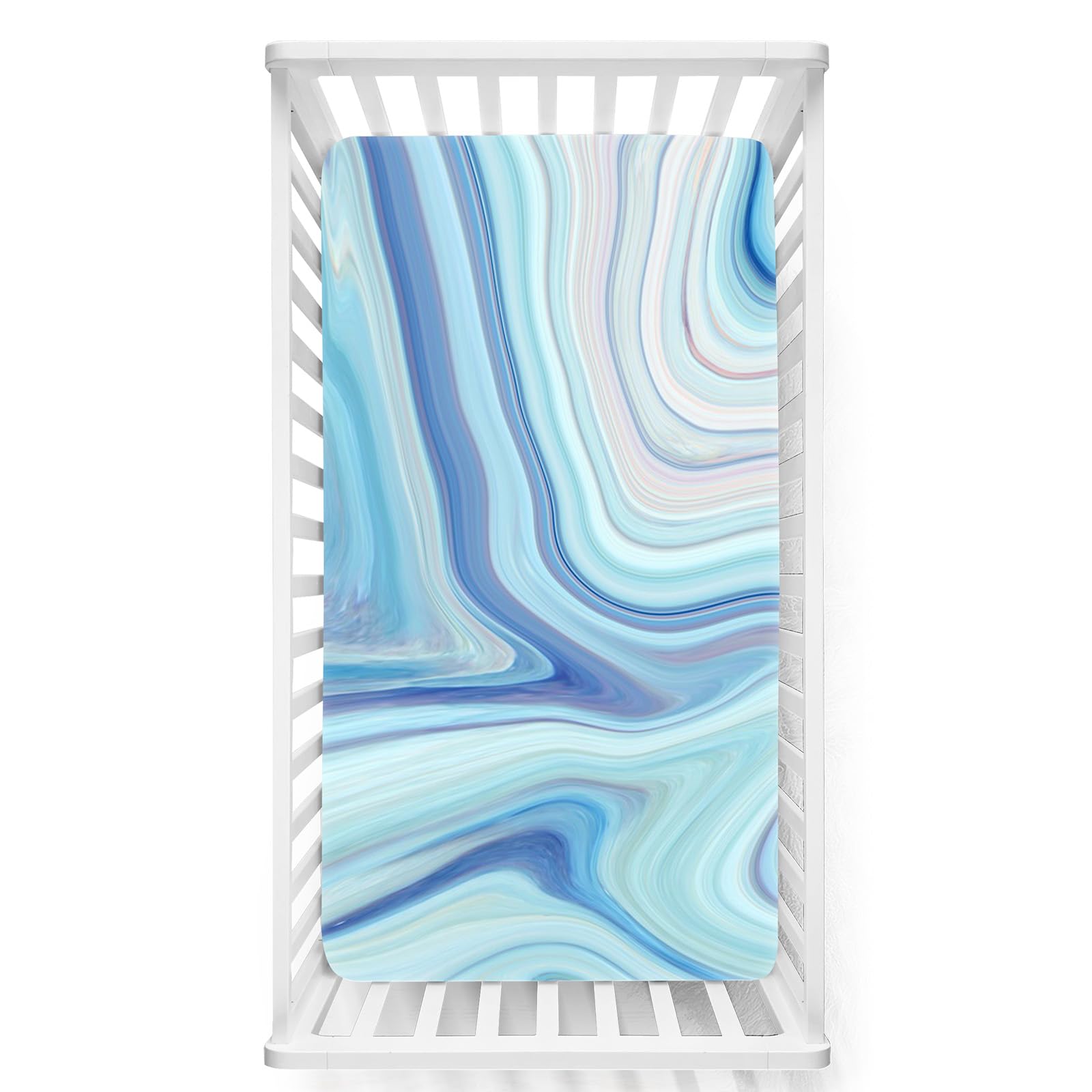 Odot Cot Bed Sheets, Multicolor Marble Print Bedside Cribs Fitted Sheets, Baby Bed Sheets Cot Bed Mattress Protector, Bassinet Sheets, Easy Care Soft and Dureable (Blue,90x140 cm)