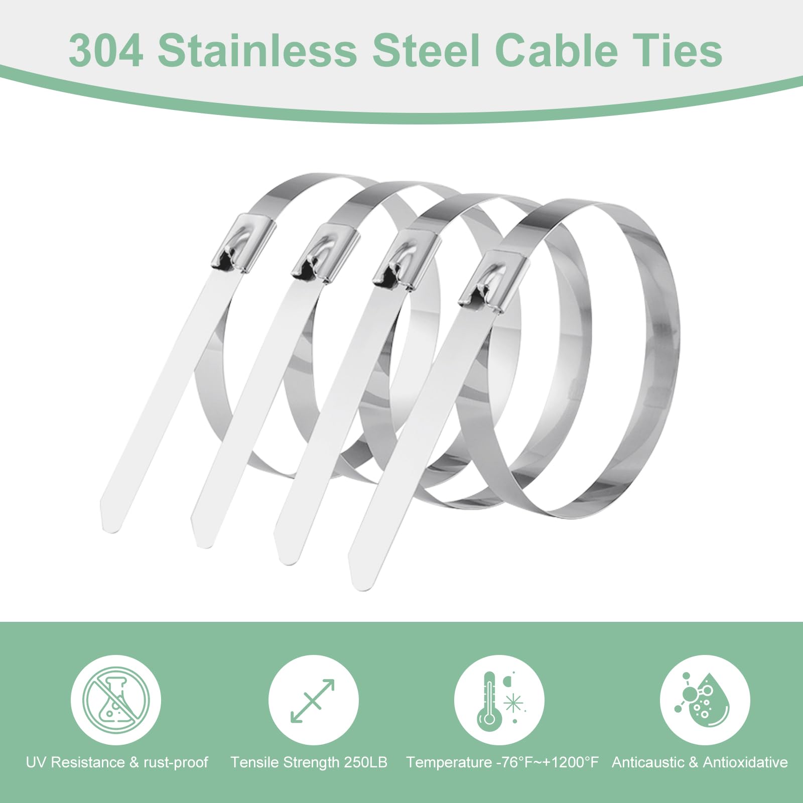 OneLeaf Metall-Kabelbinder-Set – 200 Stück, 30 Cm, Edelstahl, Mit Werkzeug Und Handschuhen